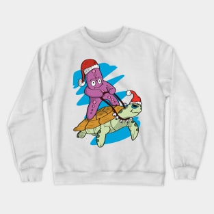 Beach Christmas Starfish and Sea Turtle Surfing Crewneck Sweatshirt